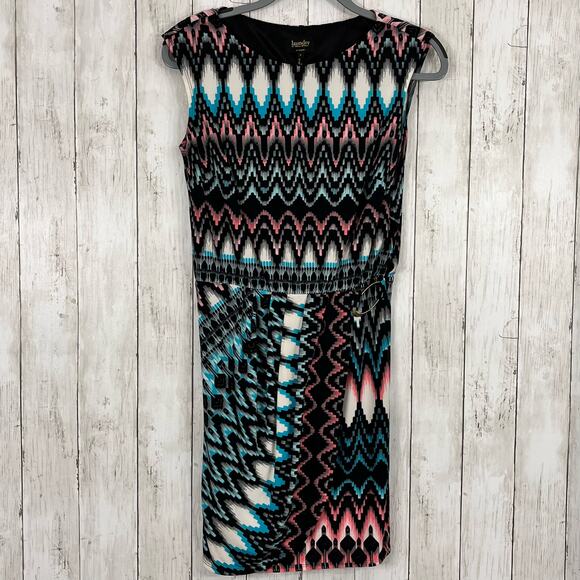 Laundry By Shelli Segal Blue Black Pink Abstract Sleeveless Knee Length Dress 2 - Picture 1 of 13